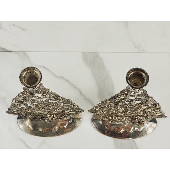 Godinger Christmas Tree Candle Holder 10" Holidays 80's Silver Plated x2 Vintage - Picture 8 of 16